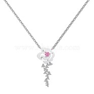 925 Sterling Silver Pendant Necklaces, Micro Pave Clear Cubic Zirconia, Flower, Platinum, 15.87 inch(40.3cm)(NJEW-L179-10P)