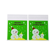 Christmas Theme Plastic Bakeware Bag, with Self-adhesive, for Chocolate, Candy, Cookies, Square, Lime Green, 130x100x0.2mm, about 100pcs/bag(OPP-Q004-05B)