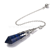 Natural Lapis Lazuli Pointed Dowsing Pendulum Big Pendants, Lead Free & Cadmium Free, with Platinum Tone Brass Findings, Hexagonal Cone, 265mm, Hole: 2mm(G-H285-06P-A29)