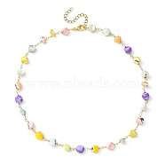 Natural Shell Nugget Beaded Chain Necklaces, 304 Stainless Steel Jewelry, Colorful, 16 inch(40.5cm)(NJEW-JN04358)