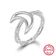 Rhodium Plated 925 Sterling Silver Finger Ring, Hollow Moon, Platinum, Inner Diameter: 18mm(KD4692-09-1)