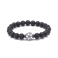 Natural Lava Rock & Synthetic Hematite & Acrylic Beaded Stretch Bracelet, Essential Oil Gemstone Jewelry for Men Women, Football Pattern, Inner Diameter: 2-1/8 inch(5.5cm)(BJEW-JB08553-04)