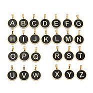 Vacuum Plating 304 Stainless Steel Pendants, with Acrylic, Flat Round with Letter, Golden, Letter A~Z, 18x16x1.5mm, Hole: 3x6mm(STAS-G268-03-G)