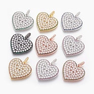 Brass Micro Pave Cubic Zirconia Pendants, Heart, Clear, Mixed Color, 27.5x29x3.5mm, Hole: 3x2.5mm(ZIRC-G148-06)