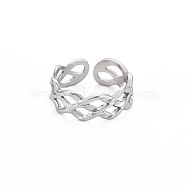 304 Stainless Steel Rhombus Hollow Open Cuff Ring for Women, Stainless Steel Color, US Size 6 3/4(17.1mm)(RJEW-S405-214P)