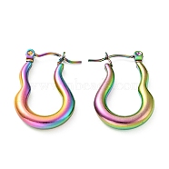 Ion Plating(IP) Rainbow Color 304 Stainless Steel Twist Oval Hoop Earrings for Women, 23.5x17x3.5mm, Pin: 0.8mm(EJEW-G293-07M)