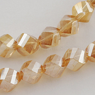 Electroplate Glass Beads Strands, AB Color Plated, Faceted, Twist, Sandy Brown, 10x10x9mm, Hole: 2mm(EGLA-R031-10mm-09)