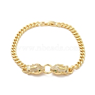 Cubic Zirconia Double Kylin Link Bracelet wth Brass Curb Chains for Men Women, Cadmium Free & Nickel Free & Lead Free, Real 18K Gold Plated, 8-1/4 inch(21.1cm)(KK-H434-08G)