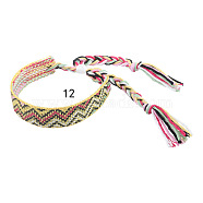 Cotton Braided Wave Pattern Cord Bracelet, Ethnic Tribal Adjustable Brazilian Bracelet for Women, Champagne Gold, 5-1/2~10-5/8 inch(14~27cm)(FIND-PW0013-002L)