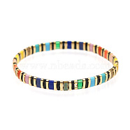 Bohemian Style Rainbow Tila Glass Bead Woven Stripe Bracelet for Women(HA7493-4)