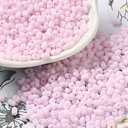 Glass Frosted Seed Beads, Peanut, Pink, 3.5~4x2~2.5x2~2.3mm, Hole: 0.8mm, about 8000pcs/pound(SEED-K009-05B-02)