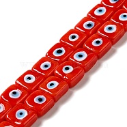 Handmade Evil Eye Lampwork Beads Strands, Square, Red, 10~11x10~11x4~5.5mm, Hole: 1.6mm, about 40pcs/strand, 16.02 inch(40.7cm)(LAMP-G154-03D)
