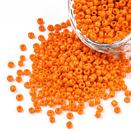 Glass Seed Beads, Opaque Colours Seed, Round, Dark Orange, Size: about 2mm in diameter, hole:1mm, about 30000pcs/pound(SEED-A010-2mm-50)