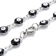 304 Stainless Steel Jewelry Sets, Link Bracelets & Necklaces, with Enamel, Evil Eye, Black, 17-3/4 inch(45cm), 7-7/8 inch(20cm)(SJEW-H086-03P)