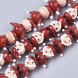 Handmade Lampwork Beads Strands, Santa Claus, for Christmas, Red, 19.5x20x11mm, Hole: 1.8mm, about 25pcs/Strand, 19.69 inch(50cm)(LAMP-R142-03)
