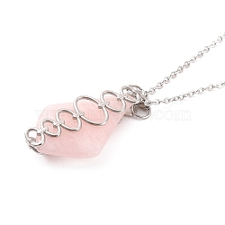 Rose Quartz Pendant Necklaces, with 304 Stainless Steel Cable Chain and 201 Stainless Steel Lobster Claw Clasps, 40.5cm(NJEW-E154-07P)