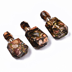 Assembled Synthetic Bronzite and Imperial Jasper Openable Perfume Bottle Pendants, with Light Gold Brass Findings, Dyed, Green Yellow, Capacity: 1ml(0.03 fl. oz), 42~43x22x15mm, Hole: 1.8mm(G-S366-059H)