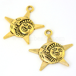Tibetan Style Alloy Pendants, Star with Moon & Sun, Cadmium Free & Lead Free, Antique Golden, 32.5x30x2.2mm, Hole: 2.8mm, about 490pcs/1000g(TIBEP-S299-32AG-RS)