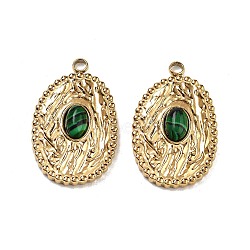 Ion Plating(IP) 304 Stainless Steel Pendants, Synthetic Malachite Oval Charms, Real 18K Gold Plated, 23.5x15x4mm, Hole: 1.8mm(STAS-U014-09G)