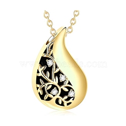 Stainless Steel Cremation Box Pet Memorial Pendant Cable Chain Necklace, Crystal Rhinestone Teardrop Urn Ashes Pendants Necklaces for Women Men, Golden, 21.65 inch(55cm)(PW-WGD4062-04)