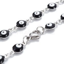 304 Stainless Steel Jewelry Sets, Link Bracelets & Necklaces, with Enamel, Evil Eye, Black, 17-3/4 inch(45cm), 7-7/8 inch(20cm)(SJEW-H086-03P)