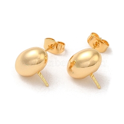 Oval Brass Stud Earring Findings, with 925 Sterling Silver Pins, for Half Drilled Beads, Real 18K Gold Plated, 12.5x12mm, Pin: 12x0.8mm and 1mm(for Half Drilled Beads)(KK-M270-25G)