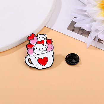 Valentine's Day Love Heart Cat Alloy Enamel Pins, Cute Cartoon Brooch, Clothes Decorations Bag Accessories, Cup, 30x25mm