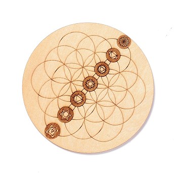 Basswood Carved Round Cup Mats, Chakra Flower Of Life Coaster Heat Resistant Pot Mats, for Home Kitchen, Mixed Patterns, 100x3mm