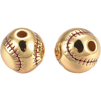 8Pcs Brass Enamel Beads, Sports Beads, Long-Lasting Plated, Baseball, Real 18K Gold Plated, 9.3x9mm, Hole: 2.1mm