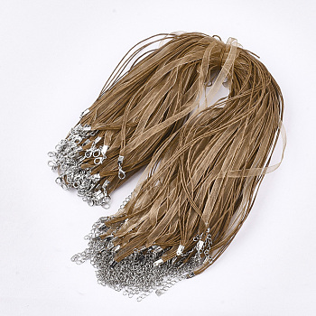 Waxed Cord and Organza Ribbon Necklace Making, with Iron Lobster Claw Clasps, Platinum, Peru, 17.6 inch~17.8 inch(45~455cm), 7mm