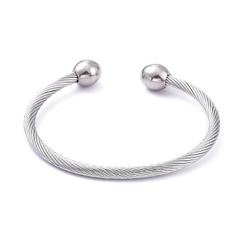 304 Stainless Steel Cuff Bangles, Torque Bangles, Twist, Stainless Steel Color, 2-1/4 inch(5.7cm)