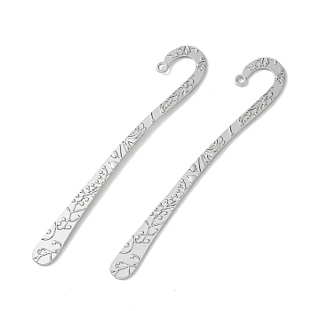 Flora Alloy Hook Bookmarks, Platinum, 120x20.5x2.5mm, Hole: 3mm