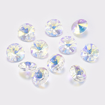 Faceted Glass Rhinestone Charms, Imitation Austrian Crystal, Cone, Crystal AB, 6x3mm, Hole: 1mm