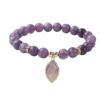 Natural Lilac Jade Stretch Bracelets, Horse Eye Shape Stone Charm Bracelets for Women, Inner Diameter: 2-5/8 inch(6.6cm)