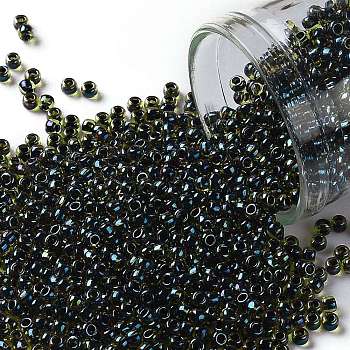 TOHO Round Seed Beads, Japanese Seed Beads, (244) Inside Color Topaz/Midnight Bl, 11/0, 2.2mm, Hole: 0.8mm, about 1110pcs/bottle, 10g/bottle