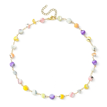 Natural Shell Nugget Beaded Chain Necklaces, 304 Stainless Steel Jewelry, Colorful, 16 inch(40.5cm)