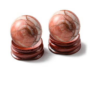 Natural Rhodonite Ball Display Decorations, with Base, for Desk Decoration, 40~45mm