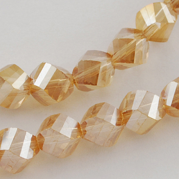 Electroplate Glass Beads Strands, AB Color Plated, Faceted, Twist, Sandy Brown, 10x10x9mm, Hole: 2mm