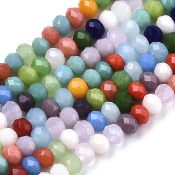 Opaque Glass Beads Strands, Faceted, Rondelle, Mixed Color, 3x2mm, Hole: 0.7mm, about 191pcs/strand, 16.93 inch(43cm)