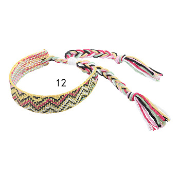 Cotton Braided Wave Pattern Cord Bracelet, Ethnic Tribal Adjustable Brazilian Bracelet for Women, Champagne Gold, 5-1/2~10-5/8 inch(14~27cm)