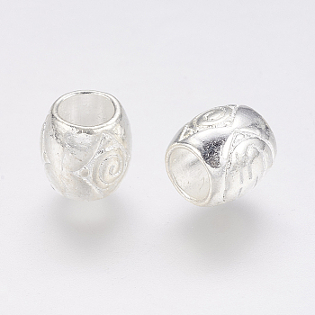 Tibetan Style Alloy European Beads, Lead Free & Cadmium Free & Nickel Free, Barrel, Silver Color Plated, about 8mm in diameter, 8mm long, hole: 5mm
