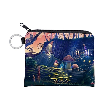 Polyester Zip Pouches, Change Purse, Rectangle with Mushroom Pattern, Colorful, 9.3x11.3cm