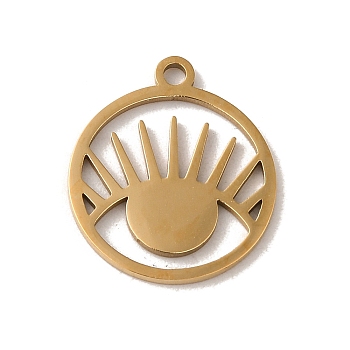 201 Stainless Steel Pendants, Laser Cut, Flat Round with Eye Charm, Golden, 17x15x1mm, Hole: 1.6mm