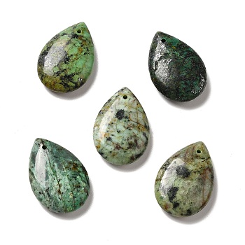 Natural African Turquoise(Jasper) Pendants, Teardop Charms, 25x17.5x5.5~6.5mm, Hole: 1.2~1.5mm