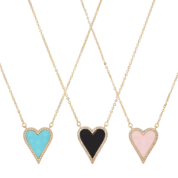 3Pcs 3 Colors Rhinestone Heart Pendant Necklace, Golden Brass Necklace for Women, Real 18K Gold Plated, 19.53 inch(49.6cm), 1Pc/color