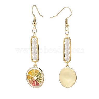 Shell Pearl with Enamel Lemon Dangle Earrings(EJEW-TA00071)-2
