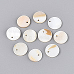 Natural Freshwater Shell Disc Charms, Seashell Color, 10x1~2mm, Hole: 1.2mm(BSHE-T014-42B)