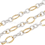 Two Tone 304 Stainless Steel Textured Oval Link Chains, Soldered, Ion Plating(IP), with Spool, Golden & Stainless Steel Color, 4~7.5x3.5~5x1mm(CHS-P028-12A)