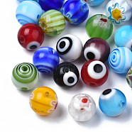 Handmade Millefiori Lampwork Beads & Evil Eye Lampwork Beads, Round, Mixed Color, 7.5~8x7.5~8mm, Hole: 1.2~1.4mm, about 100pcs/bag(LAMP-N029-007A-01)