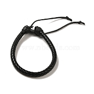 Adjustable Leather Cord Braided Bracelets, with Nylon Thread Cord, Burlap Paking Pouches Drawstring Bags, Black, 2-1/8 inch~2-7/8 inch(5.4~7.4cm), 6mm(X-BJEW-JB04439-02)